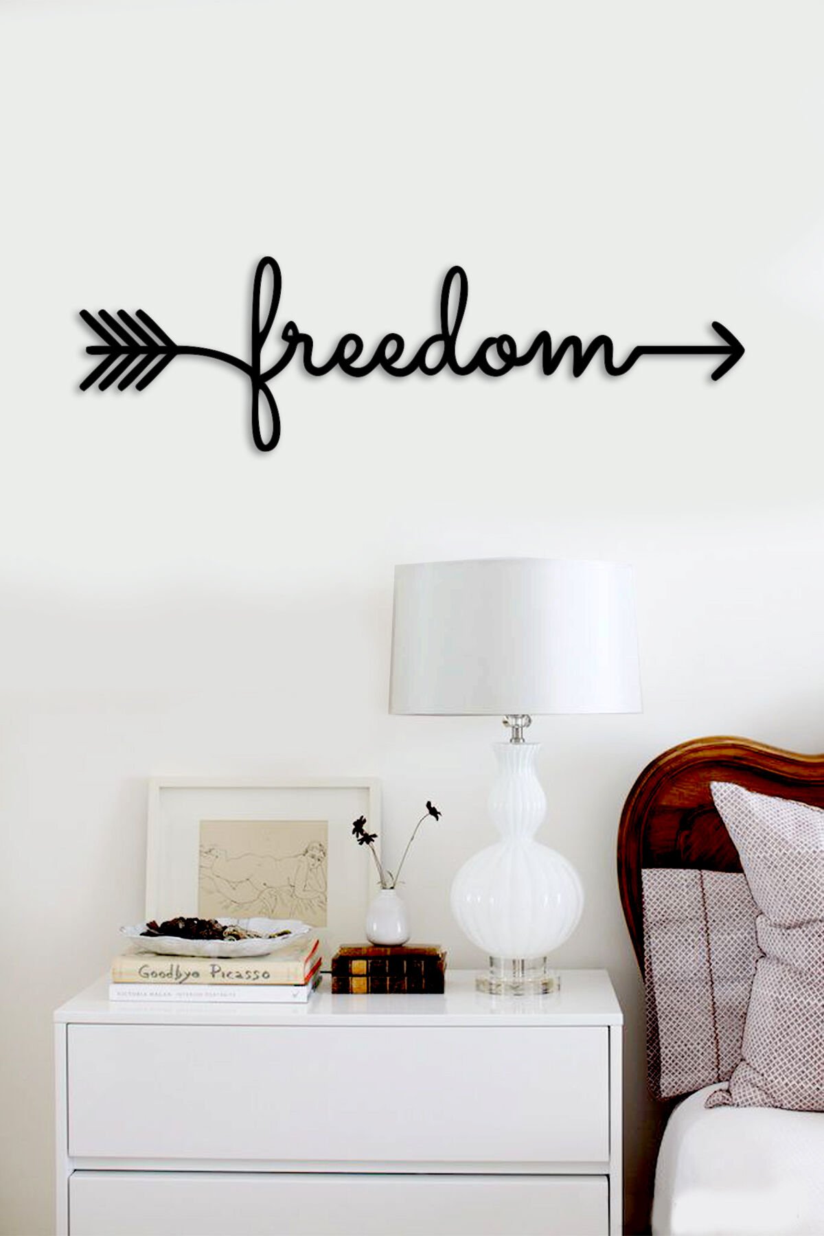 Siyah Ahşap Freedom Duvar Dekoru Salon Oturma Yatak Çocuk Odası Ofis için 60x20cm Mdf Tablo