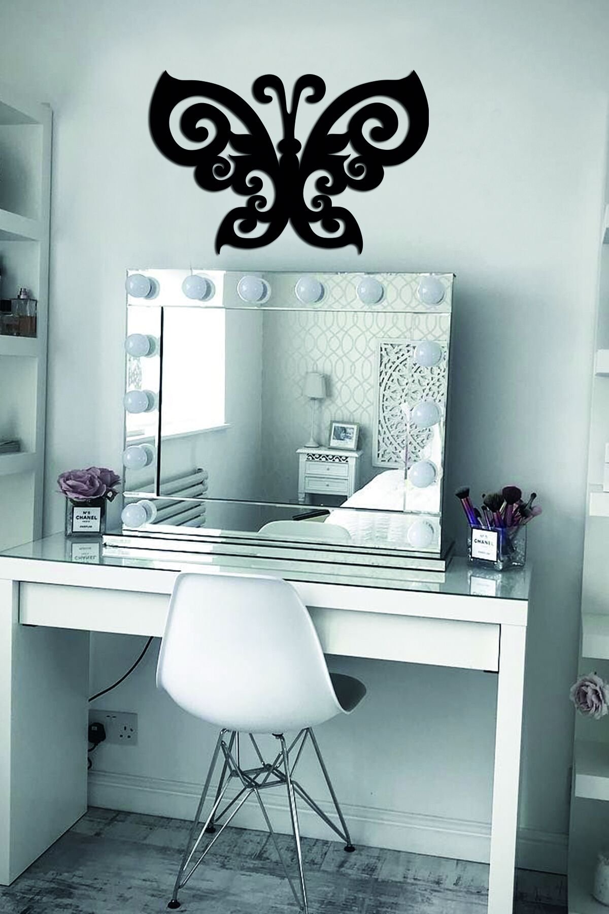 Siyah Ahşap Kelebek Duvar Dekoru Salon Oturma Yatak Çocuk Odası için 50x30 cm Tablo