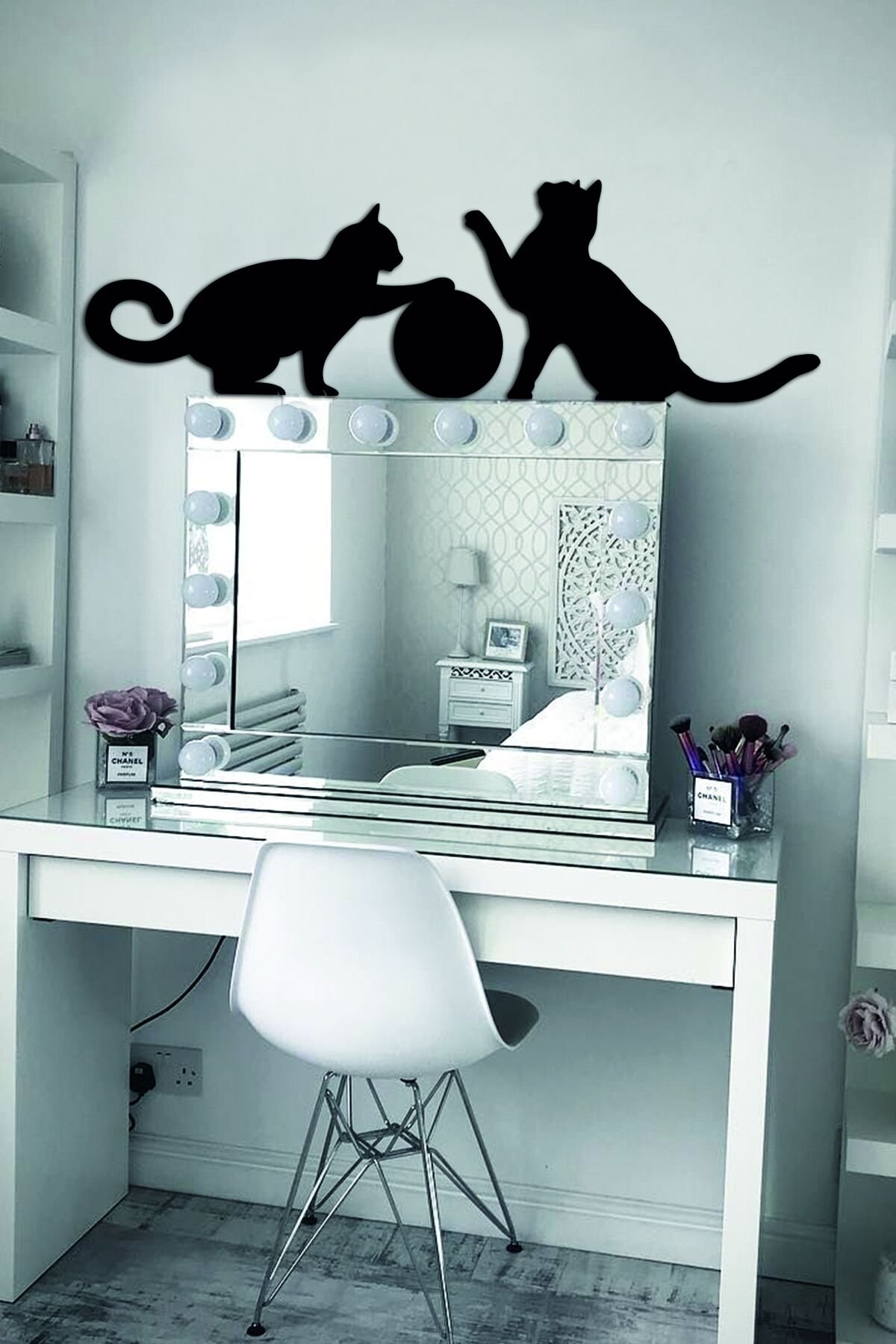 Siyah Ahşap Oyuncu Kediler Duvar Dekoru Salon Oturma Yatak Odası Ofis için 70x20 Mdf Tablo