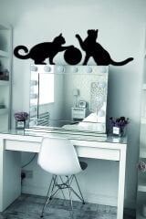 Siyah Ahşap Oyuncu Kediler Duvar Dekoru Salon Oturma Yatak Odası Ofis için 70x20 Mdf Tablo