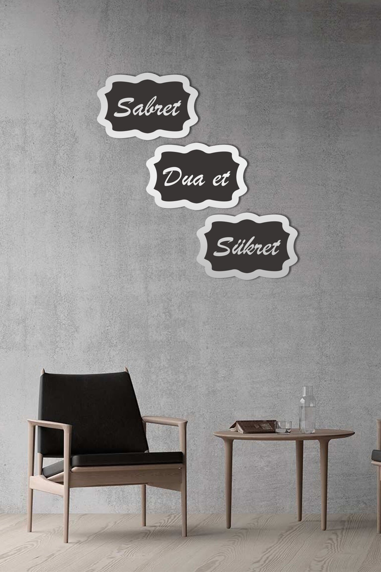 Siyah Ahşap Gümüş Pleksi Sabret Şükret Dua Et Duvar Dekoru Salon Oturma Yatak Odası için 30x20 Tablo