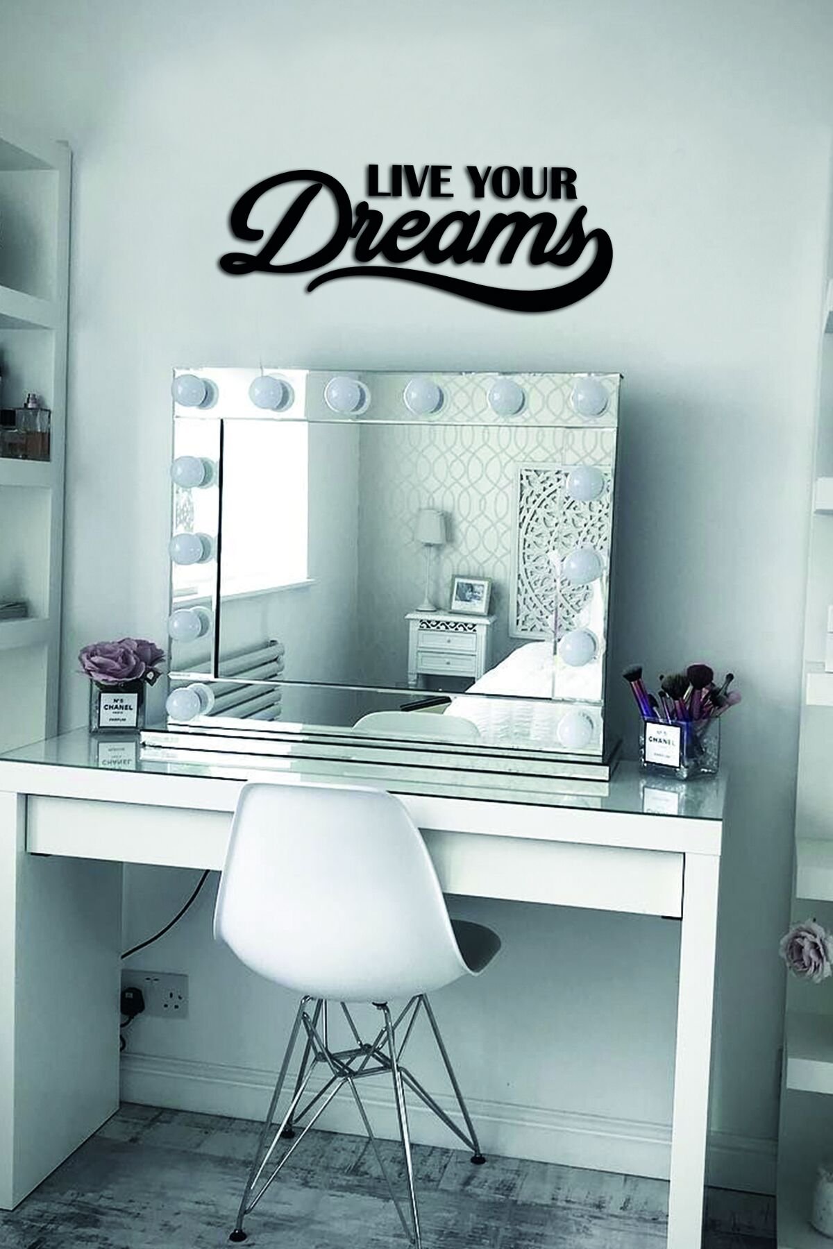 Siyah Ahşap Live Your Dreams Duvar Dekoru Salon Oturma Yatak Odası Ofis için 50x20 Mdf Tablo