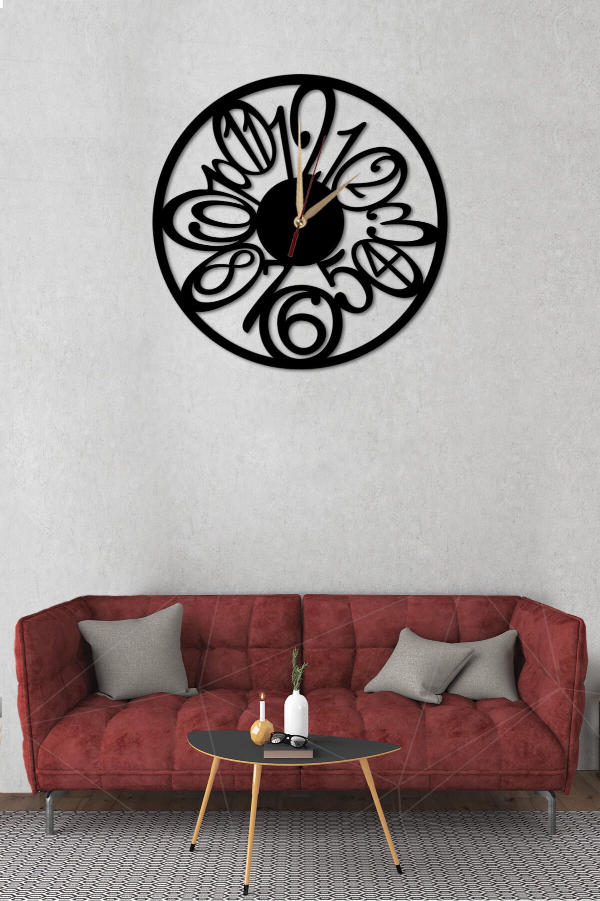 Siyah Ahşap Modern Türkçe Duvar Saati - Salon Oturma Odası Ofis Mutfak için 50x50 Mdf Duvar Dekoru