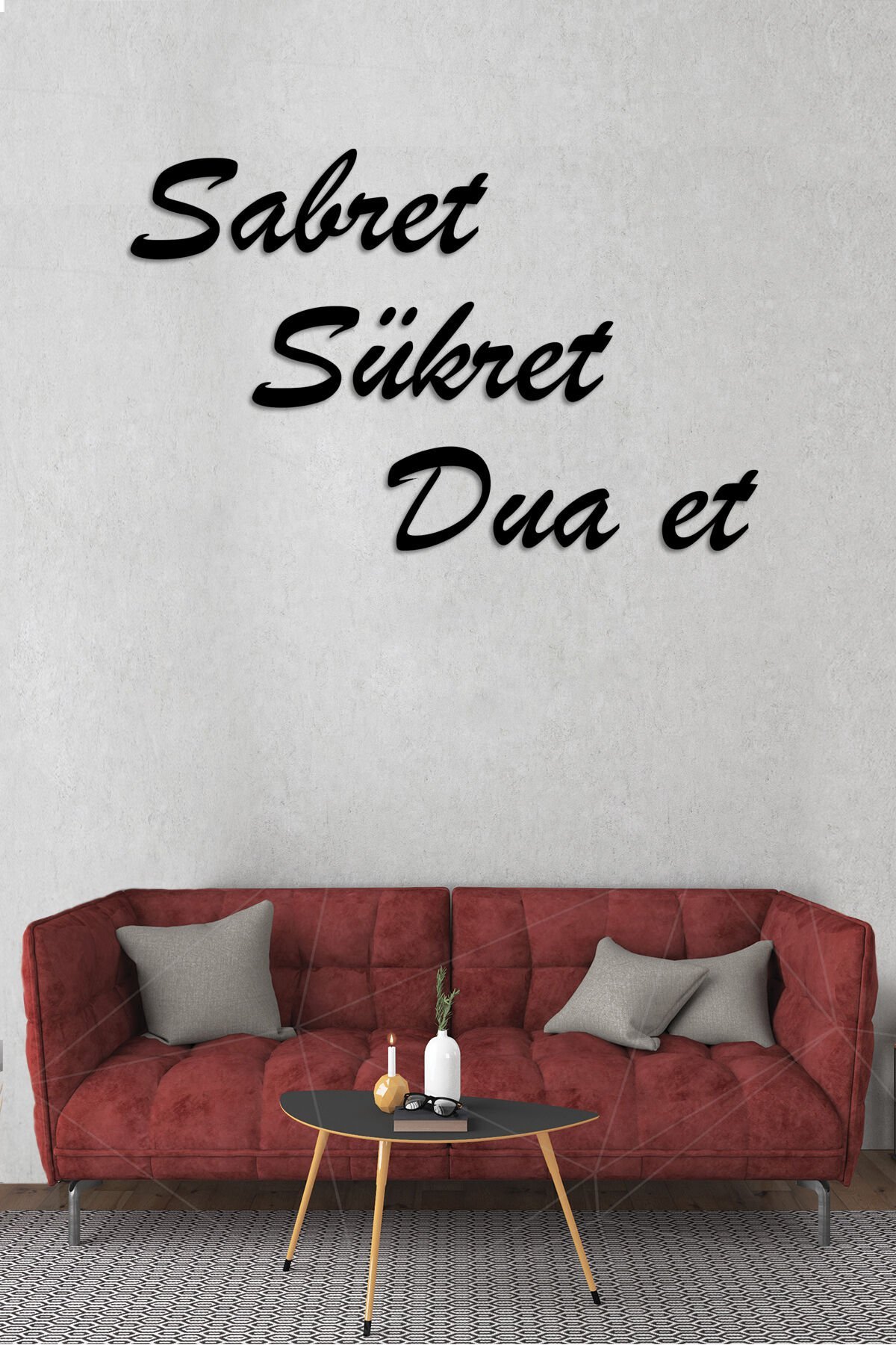 Siyah Ahşap Sabret Şükret Dua Et Duvar Dekoru Salon Oturma Yatak Odası Ofis için 100x60cm Mdf Tablo