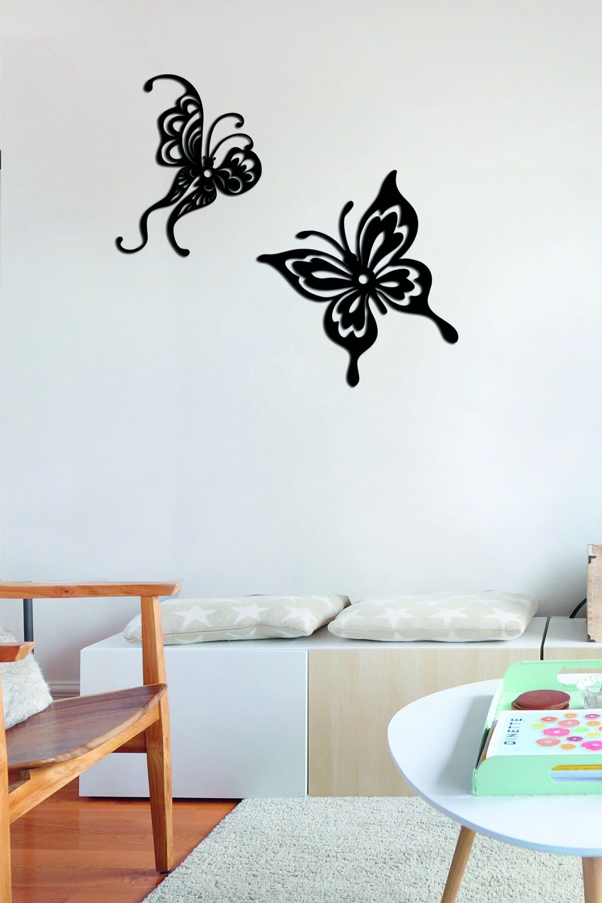 Siyah Ahşap Kelebekler Duvar Dekoru Salon Oturma Yatak Çocuk Odası için 40x40 cm Tablo