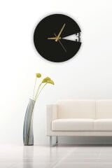 Siyah Ahşap Yuvarlak Pacman Saat Duvar Dekoru - Salon Oturma Odası Ofis Mutfak için 50cm Mdf Saat