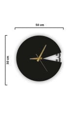 Siyah Ahşap Yuvarlak Pacman Saat Duvar Dekoru - Salon Oturma Odası Ofis Mutfak için 50cm Mdf Saat