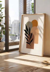 Doğal Ahşap Çerçeveli UV Baskı 3'lü Soyut Desenli Tablo Seti – Modern & Şık Duvar Dekoru
