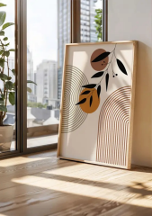 Doğal Ahşap Çerçeveli UV Baskı 3'lü Soyut Desenli Tablo Seti – Modern & Şık Duvar Dekoru
