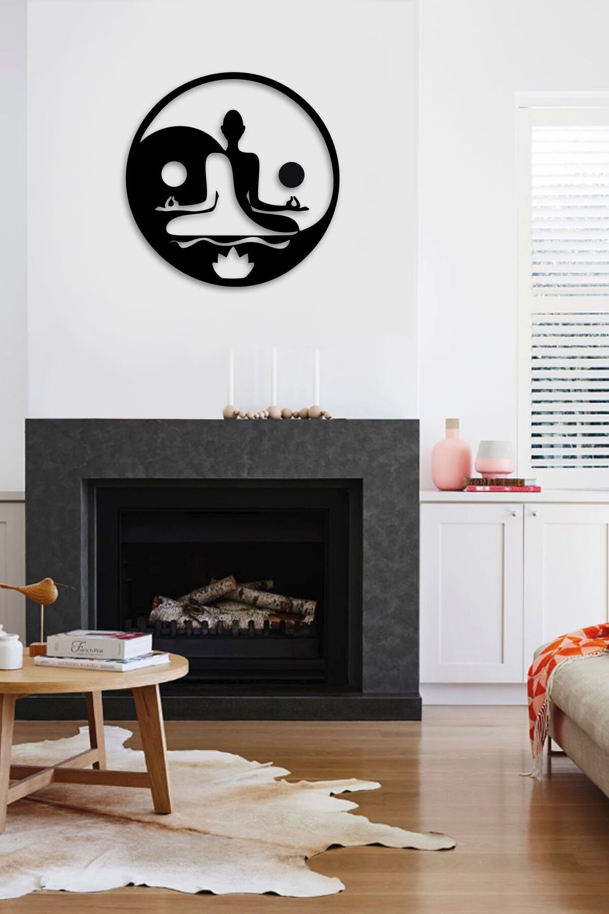 Siyah Ahşap Yoga Meditasyon Duvar Dekoru Salon Oturma Yatak Odası Ofis Mutfak için 50x50cm Mdf Tablo