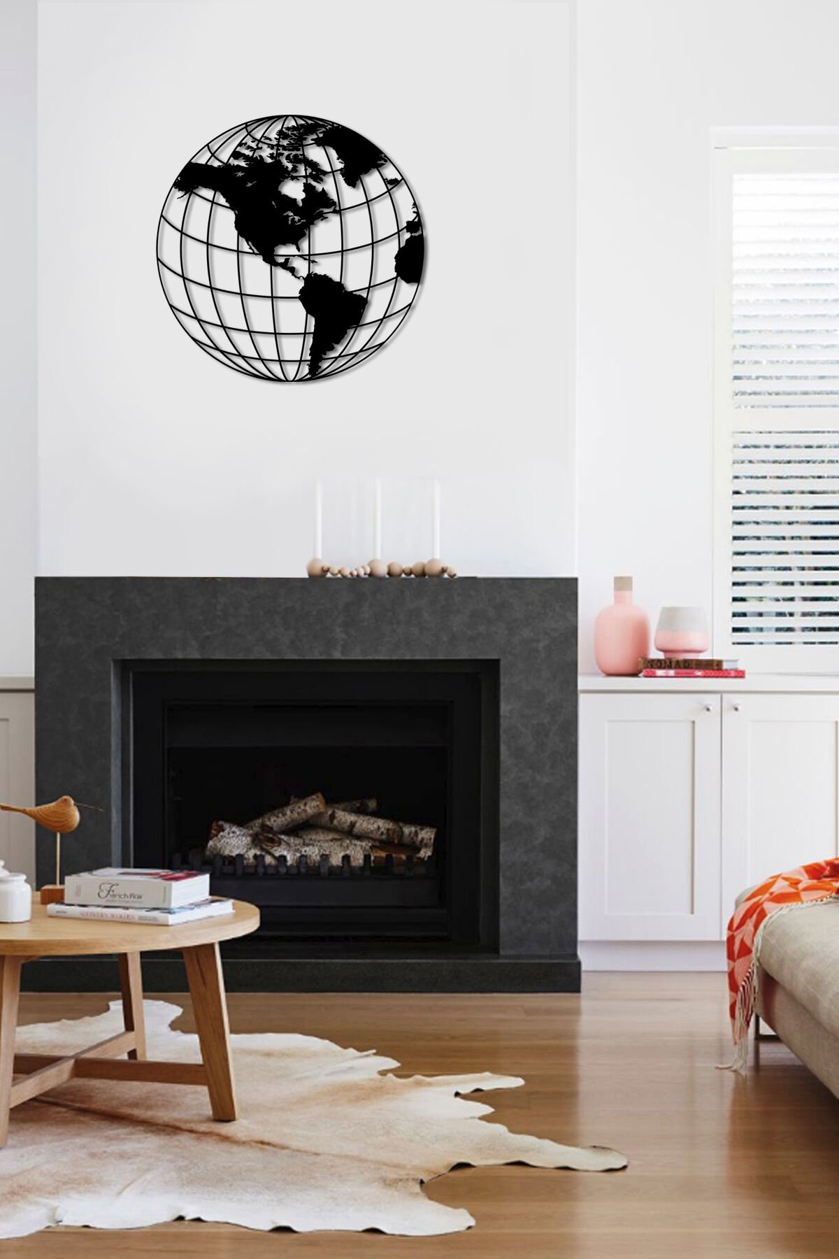 Siyah Ahşap Dünya Haritası Duvar Dekoru Salon Oturma Yatak Çocuk Odası Ofis için 50x50cm Mdf Tablo