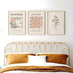 Doğal Ahşap Çerçeveli UV Baskı 3'lü Matisse ve Picasso Tablo Seti – Modern & Şık Duvar Dekoru