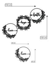Siyah Ahşap Çiçekli Love Hope Faith Duvar Dekoru Tablo