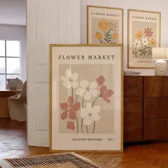 Doğal Ahşap Çerçeveli UV Baskı 3'lü Çiçek Desenli Tablo Seti – Modern & Şık Duvar Dekoru