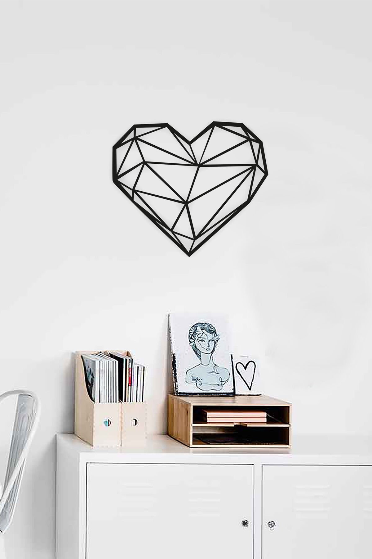 Siyah Ahşap Geometrik Kalp Duvar Dekoru Tablo