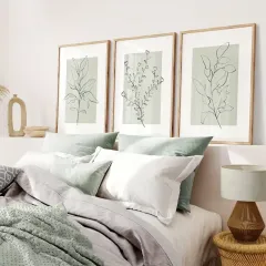Doğal Ahşap Çerçeveli UV Baskı 3'lü Soyut Yaprak Desenli Tablo Seti – Modern & Şık Duvar Dekoru