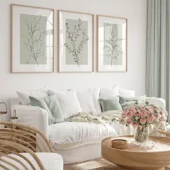 Doğal Ahşap Çerçeveli UV Baskı 3'lü Soyut Yaprak Desenli Tablo Seti – Modern & Şık Duvar Dekoru