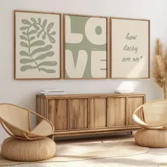 Doğal Ahşap Çerçeveli UV Baskı 3'lü Love You Yazılı Tablo Seti – Modern & Şık Duvar Dekoru