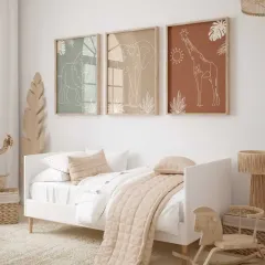 Doğal Ahşap Çerçeveli UV Baskı 3'lü Soyut Hayvan Desenli Tablo Seti Modern Çocuk Odası Duvar Dekoru