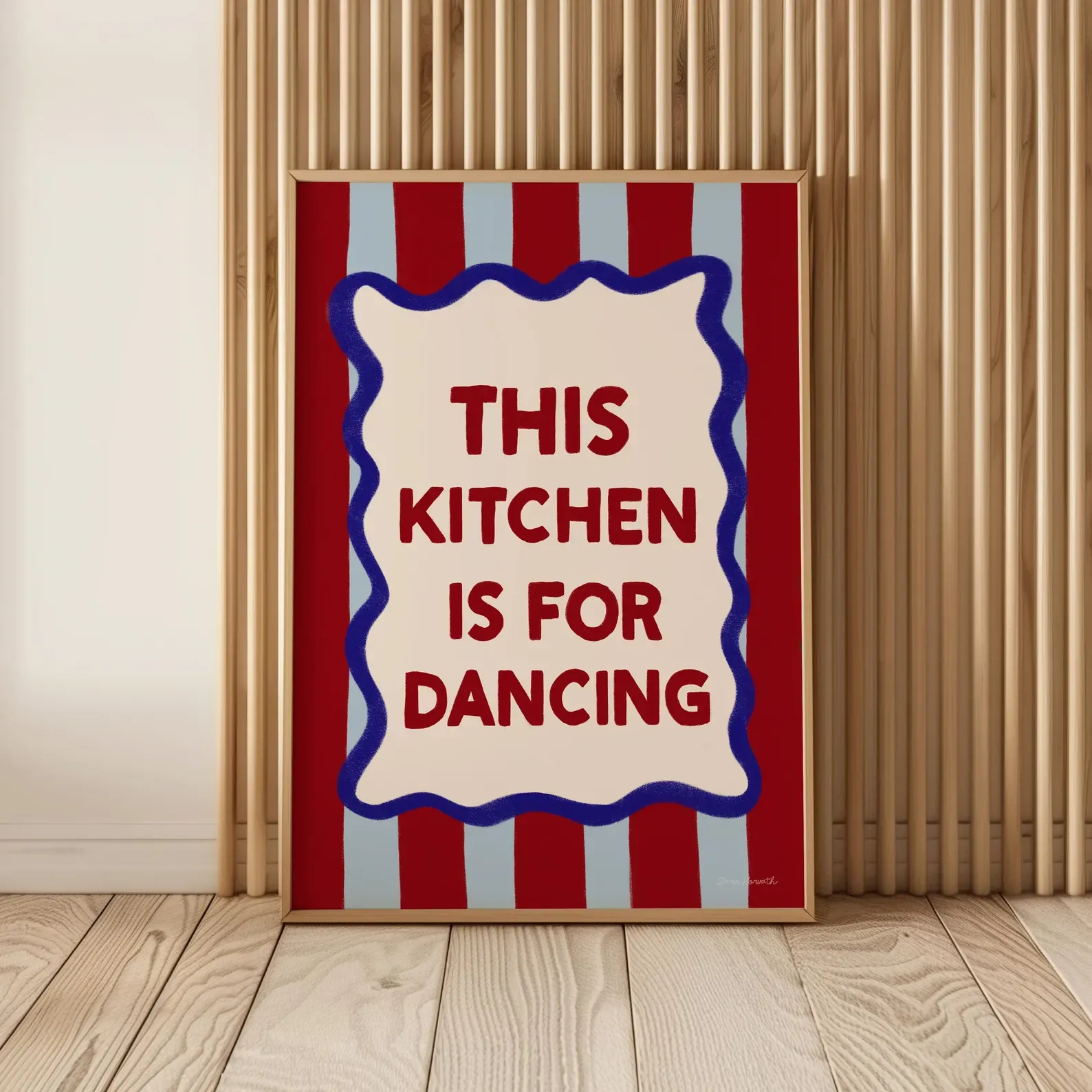 Doğal Ahşap Çerçeveli UV Baskı This Kitchen is For Dancing Tablo Seti Modern Şık Mutfak Duvar Dekoru