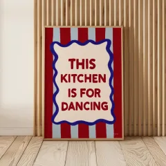 Doğal Ahşap Çerçeveli UV Baskı This Kitchen is For Dancing Tablo Seti Modern Şık Mutfak Duvar Dekoru