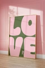 Doğal Ahşap Çerçeveli UV Baskı Love Yazılı Duvar Tablosu – Modern & Şık Duvar Dekoru
