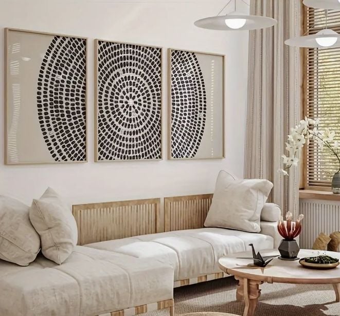 Doğal Ahşap Çerçeveli UV Baskı 3'lü Desenli Duvar Tablosu – Modern & Şık Duvar Dekoru