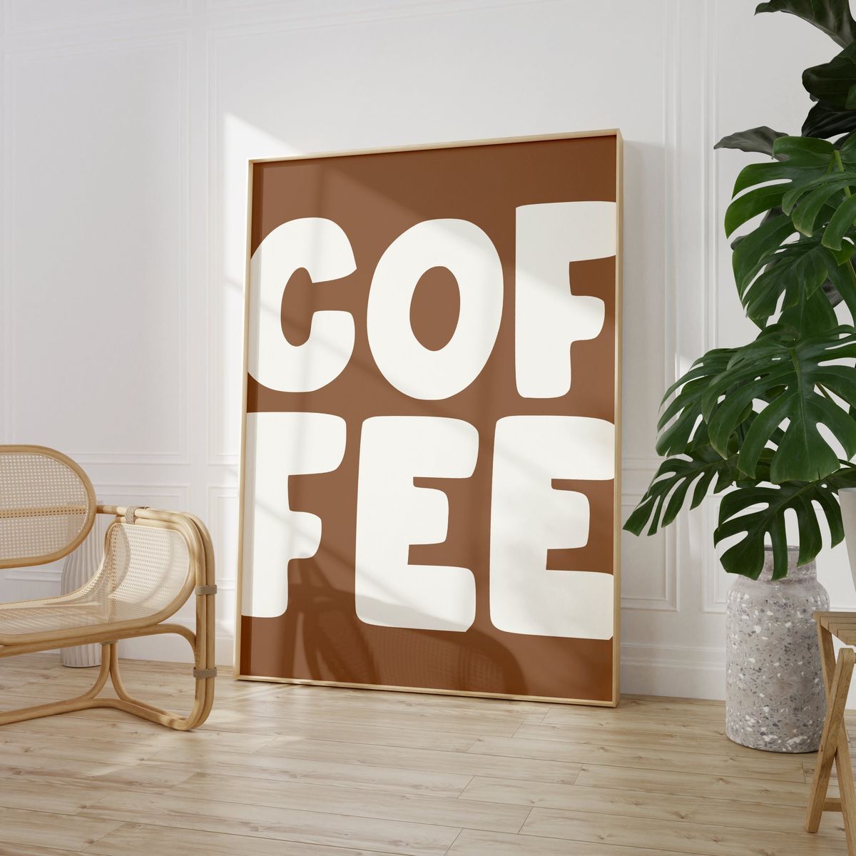 Doğal Ahşap Çerçeveli UV Baskı Coffee Duvar Tablosu – Modern & Şık Kahve Köşesi Duvar Dekoru