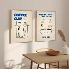 Doğal Ahşap Çerçeveli UV Baskı 2'li Coffee Duvar Tablosu Modern Şık Mutfak Kahve Köşesi Duvar Dekoru