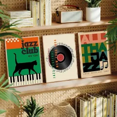 Doğal Ahşap Çerçeveli UV Baskı Jazz Club Duvar Tablosu – Modern & Şık Müzik Temalı Duvar Dekoru