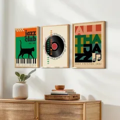 Doğal Ahşap Çerçeveli UV Baskı Jazz Club Duvar Tablosu – Modern & Şık Müzik Temalı Duvar Dekoru