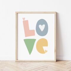 Doğal Ahşap Çerçeveli UV Baskı Renkli Love Yazılı Duvar Tablosu – Modern & Şık Duvar Dekoru