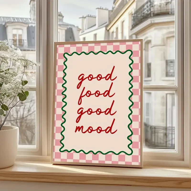 Doğal Ahşap Çerçeveli UV Baskı Good Food Good Mood Duvar Tablosu – Modern & Şık Mutfak Duvar Dekoru