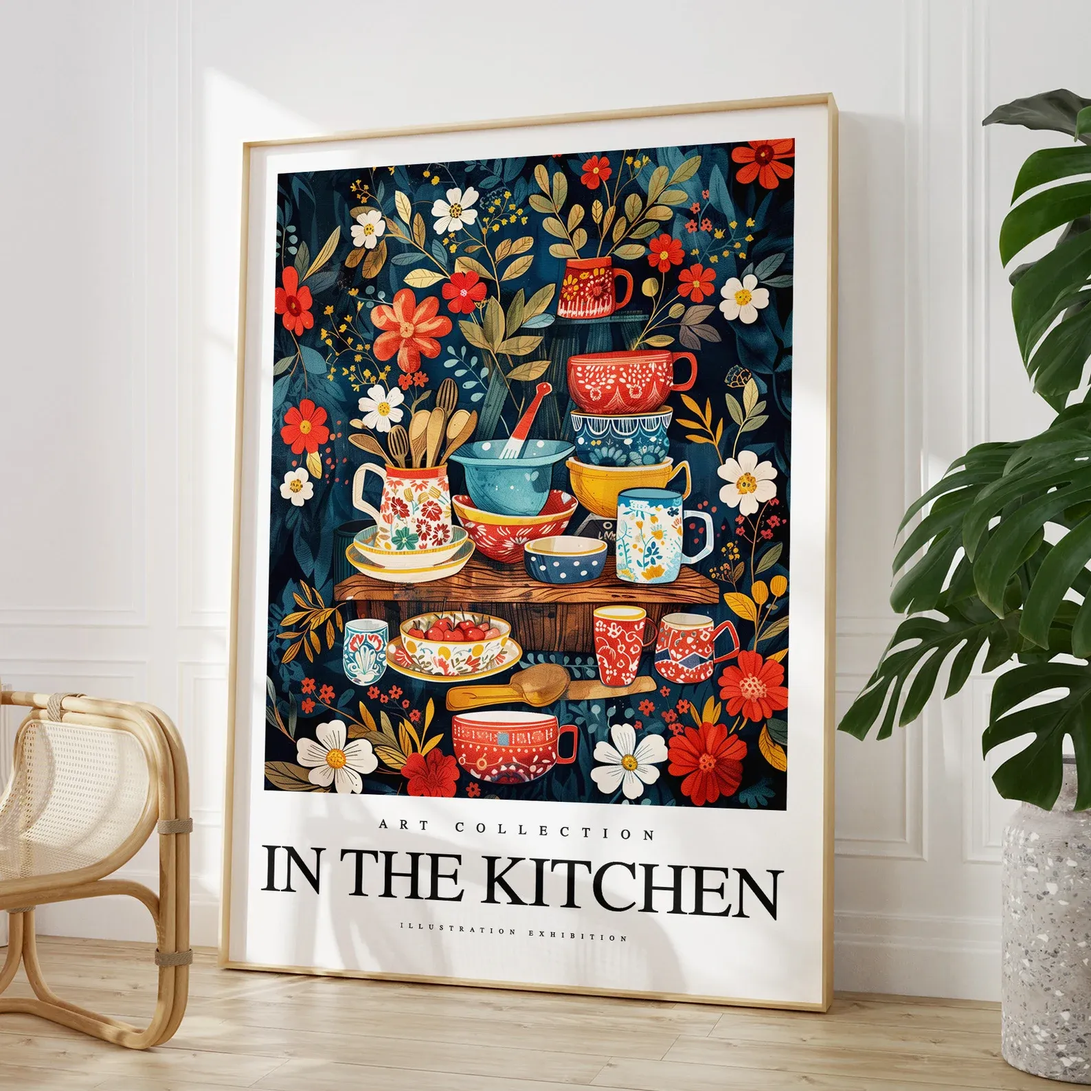 Doğal Ahşap Çerçeveli UV Baskı in the Kitchen Duvar Tablosu Modern Mutfak Kahve Köşesi Duvar Dekoru