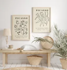 Doğal Ahşap Çerçeveli UV Baskı 2'li Picasso Duvar Tablosu – Modern & Şık Duvar Dekoru