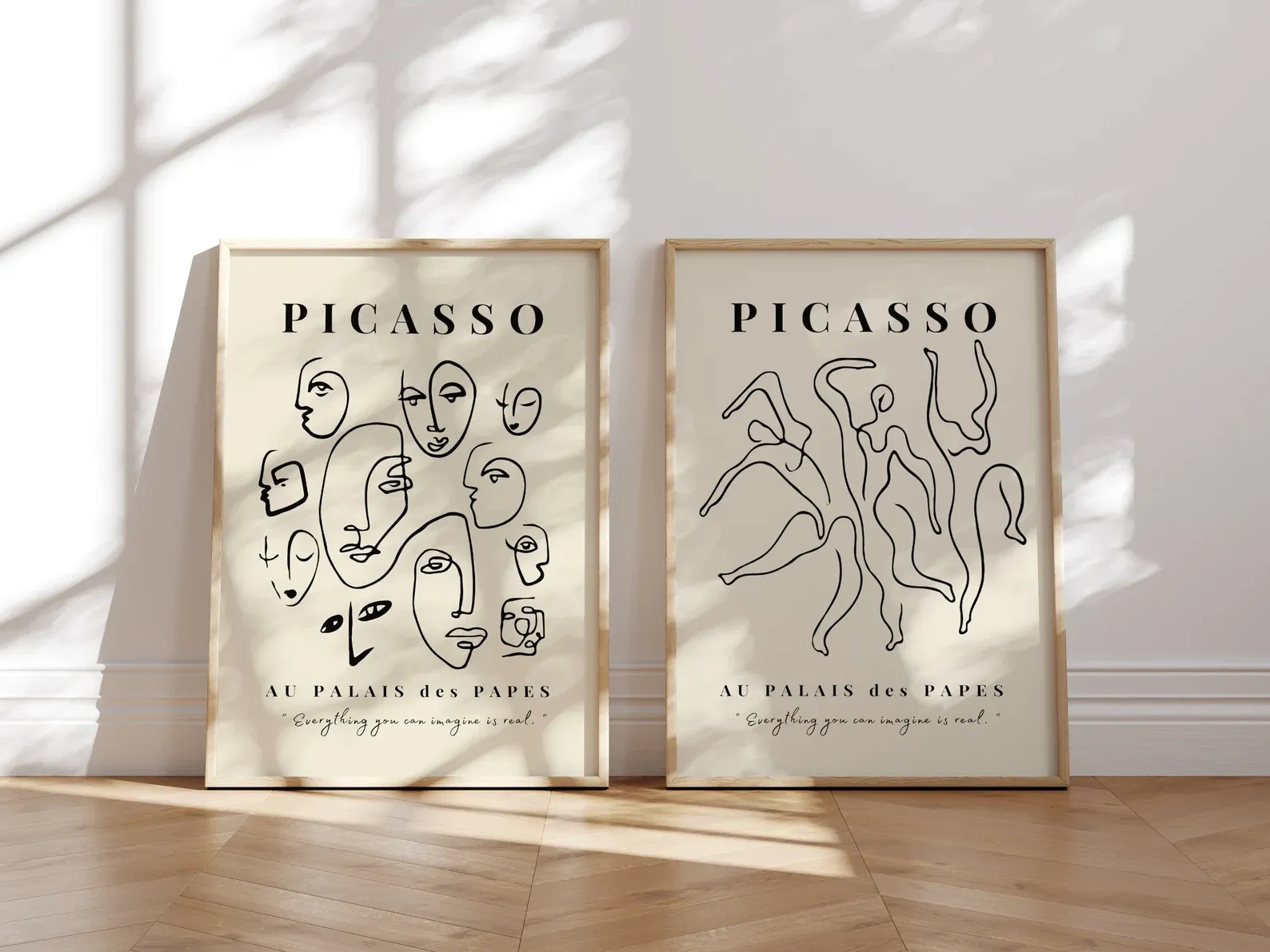 Doğal Ahşap Çerçeveli UV Baskı 2'li Picasso Duvar Tablosu – Modern & Şık Duvar Dekoru