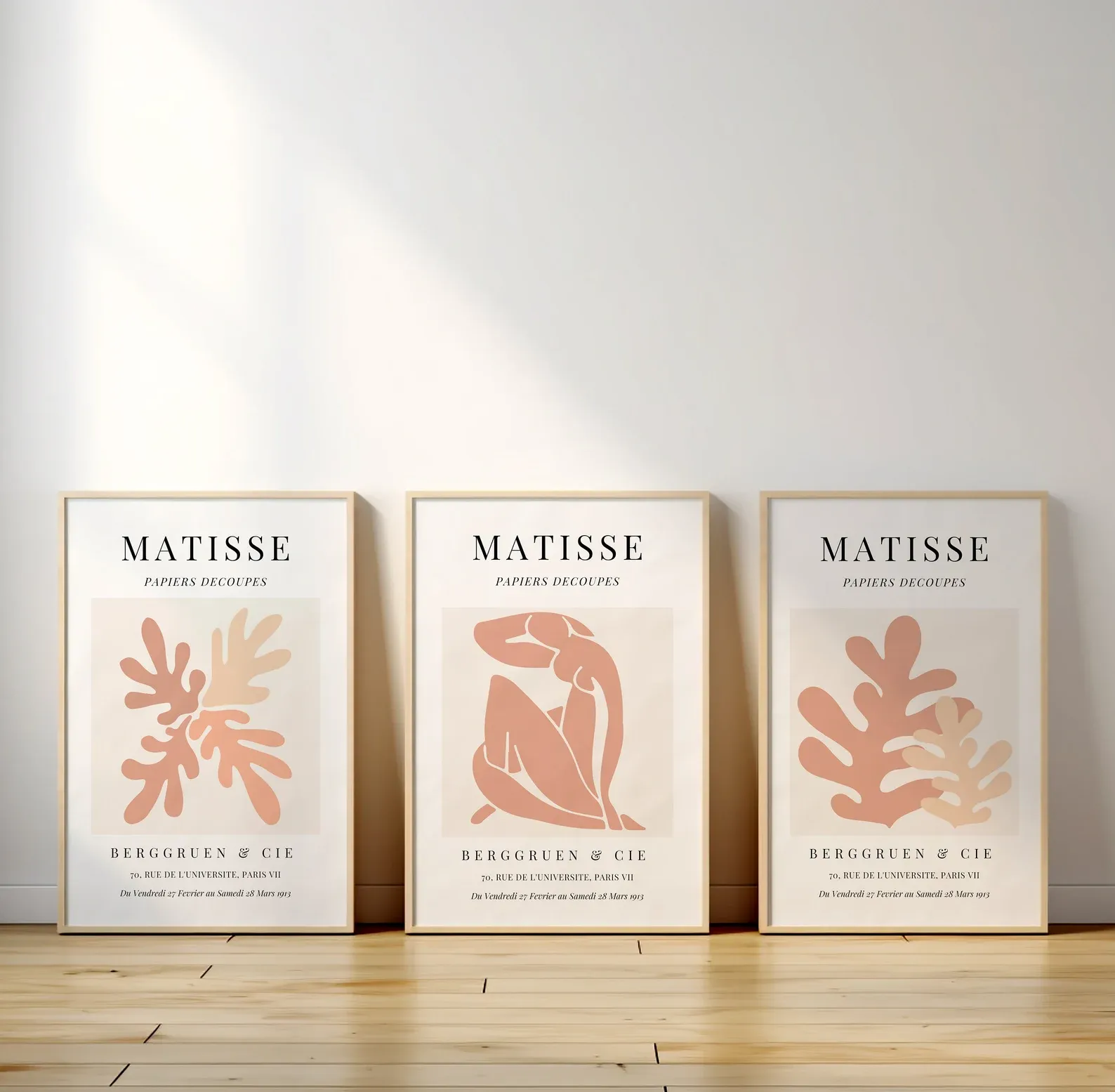 Doğal Ahşap Çerçeveli UV Baskı 3'lü Matisse Duvar Tablosu – Modern & Şık Duvar Dekoru