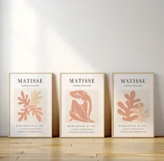Doğal Ahşap Çerçeveli UV Baskı 3'lü Matisse Duvar Tablosu – Modern & Şık Duvar Dekoru