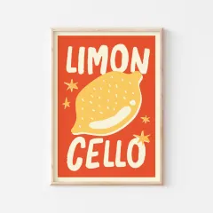 Doğal Ahşap Çerçeveli UV Baskı Limon Cello Duvar Dekoru Modern Şık Kokteyl Kahve Köşesi Mutfak Tablo