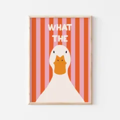 Doğal Ahşap Çerçeveli UV Baskı What the Duck Duvar Tablosu – Modern & Şık Duvar Dekoru