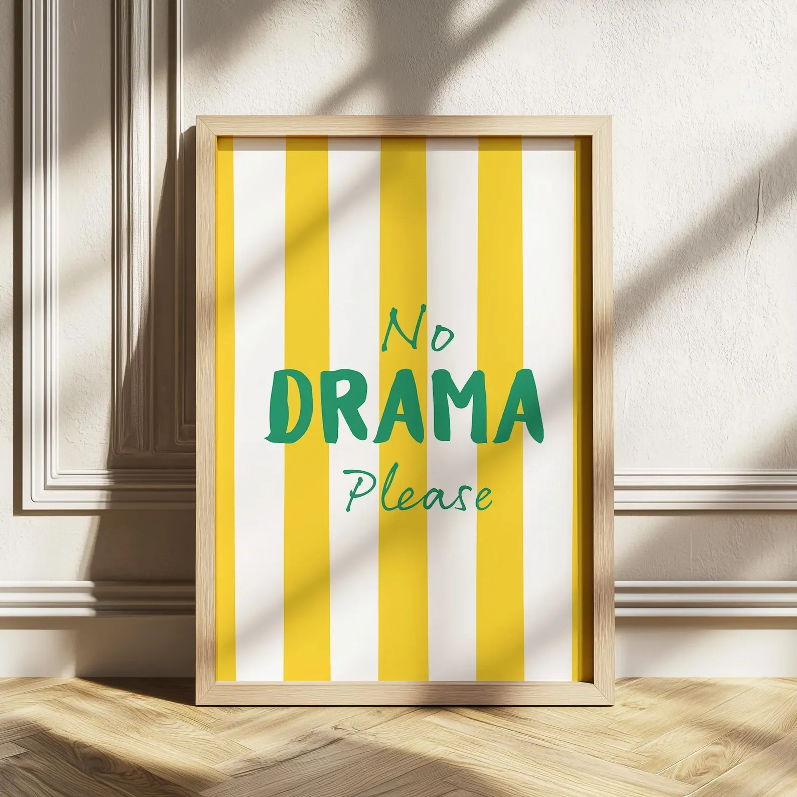 Doğal Ahşap Çerçeveli UV Baskı No Drama Please Duvar Tablosu – Modern & Şık Duvar Dekoru