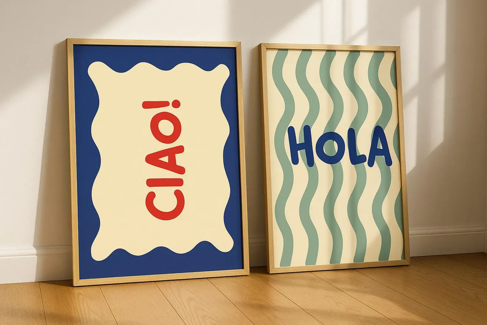 Doğal Ahşap Çerçeveli UV Baskı Ciao Hola Duvar Tablosu – Modern & Şık Duvar Dekoru