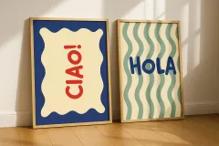 Doğal Ahşap Çerçeveli UV Baskı Ciao Hola Duvar Tablosu – Modern & Şık Duvar Dekoru