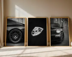 Doğal Ahşap Çerçeveli UV Baskı Porche Duvar Tablosu – Modern & Şık Araba Duvar Dekoru