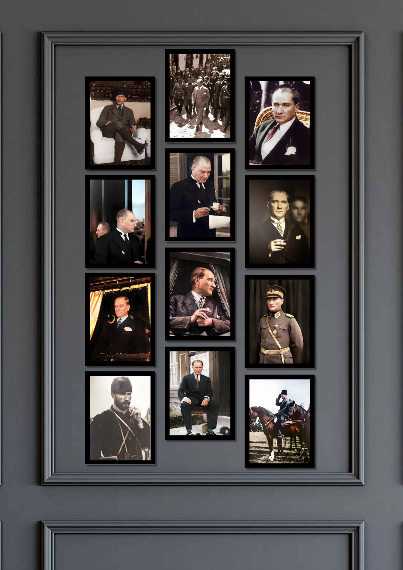 Mustafa Kemal Atatürk Tablo Seti 12 Parça – Modern Çerçeve Görünümlü Dekoratif Duvar Süsü