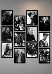 Atatürk Resimleri 12’li Tablo Seti – UV Baskılı MDF Çerçeve Görünümlü Şık Duvar Dekorasyonu