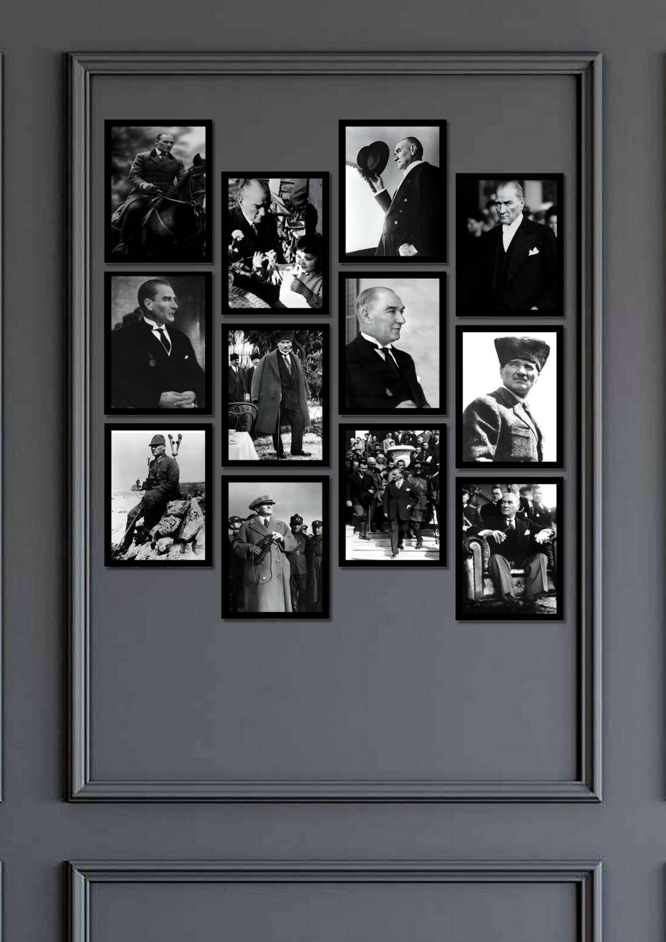 Atatürk Resimleri 12’li Tablo Seti – UV Baskılı MDF Çerçeve Görünümlü Şık Duvar Dekorasyonu