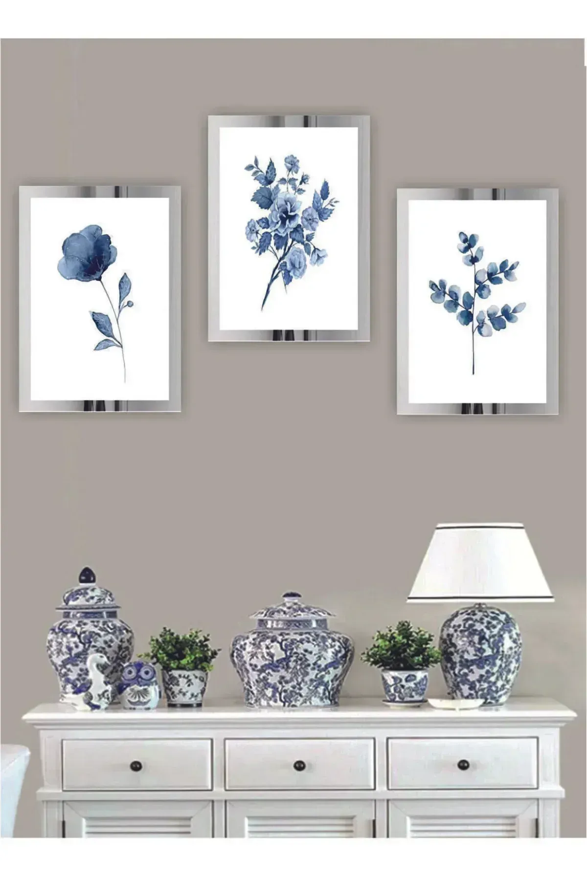 Dekoratif Duvar Dekorasyon 3 Parça Modern Aynalı Pleksi Çerçeveli Mdf 3 Lü Tablo Seti