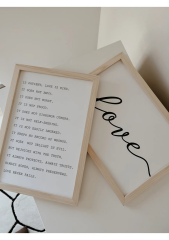 Doğal Ahşap Kenarlı Love Duvar Dekoru Salon Oturma Yatak Odası İçin Tablo Seti