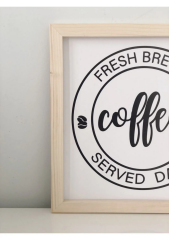 Doğal Ahşap Kenarlı Kahve Köşesi Coffee Duvar Dekoru Salon Oturma Yatak Odası Mutfak için Tablo Seti